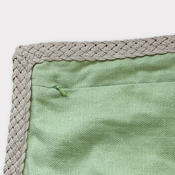 Pottery Barn Linen Pillow Cover 16"X26" Celery Braided Jute Trim Sham Farmhouse - Picture 4 of 8